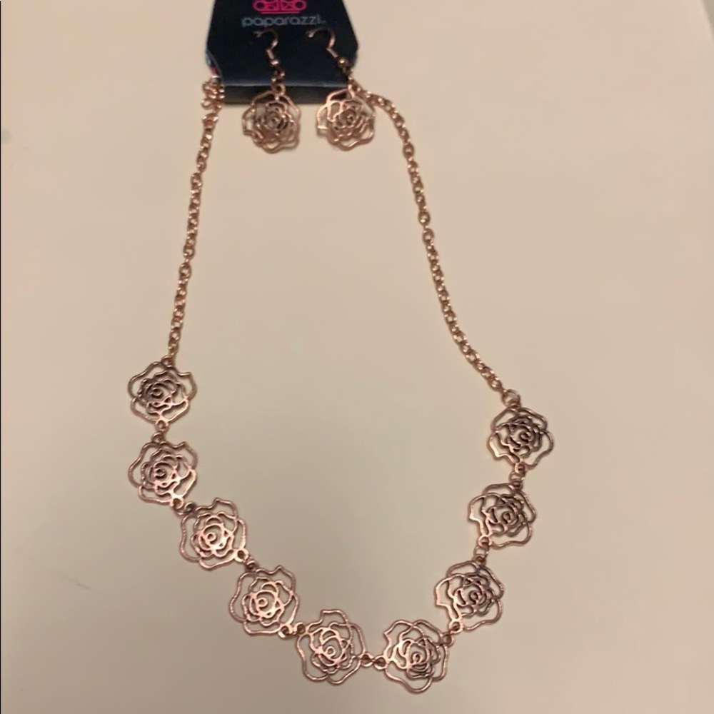 Rose gold necklace/earring set